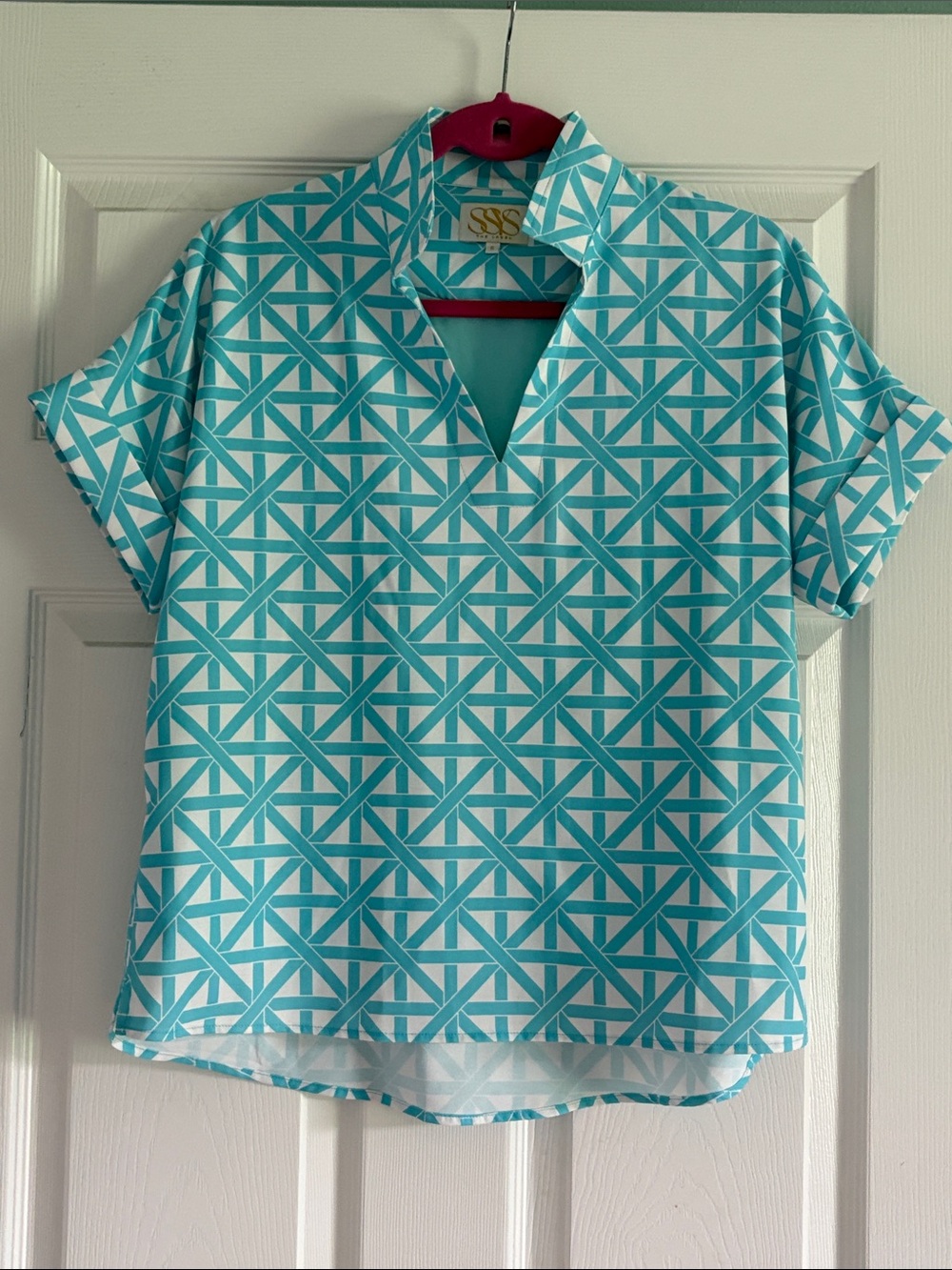 SSYS Geometric Aqua Short-Sleeve Top -